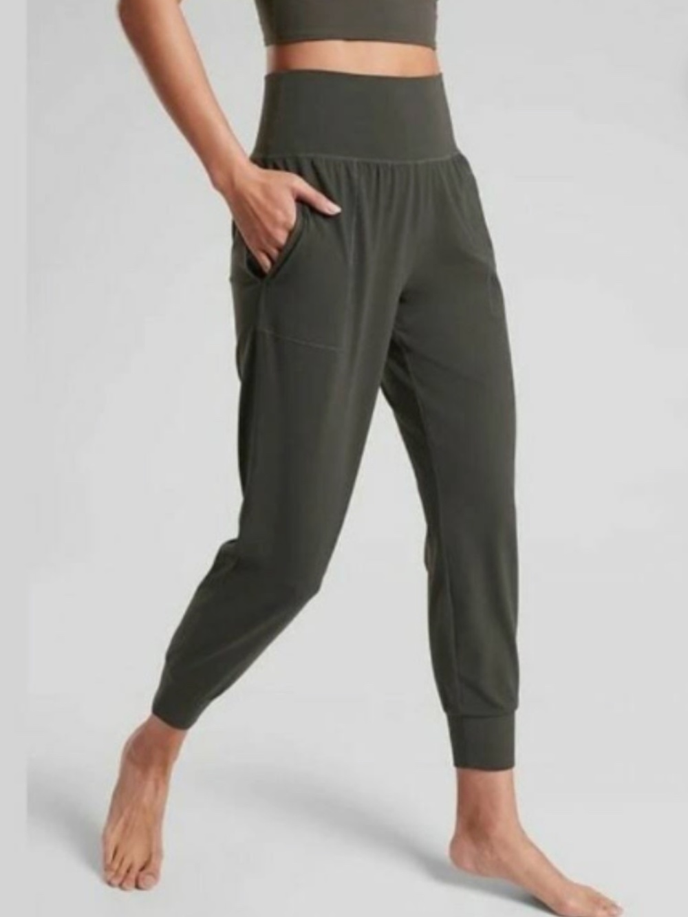 Athleta 'Cruise Jogger' Athleisure Lounge Pant Olive Greyish Roomy High Waist